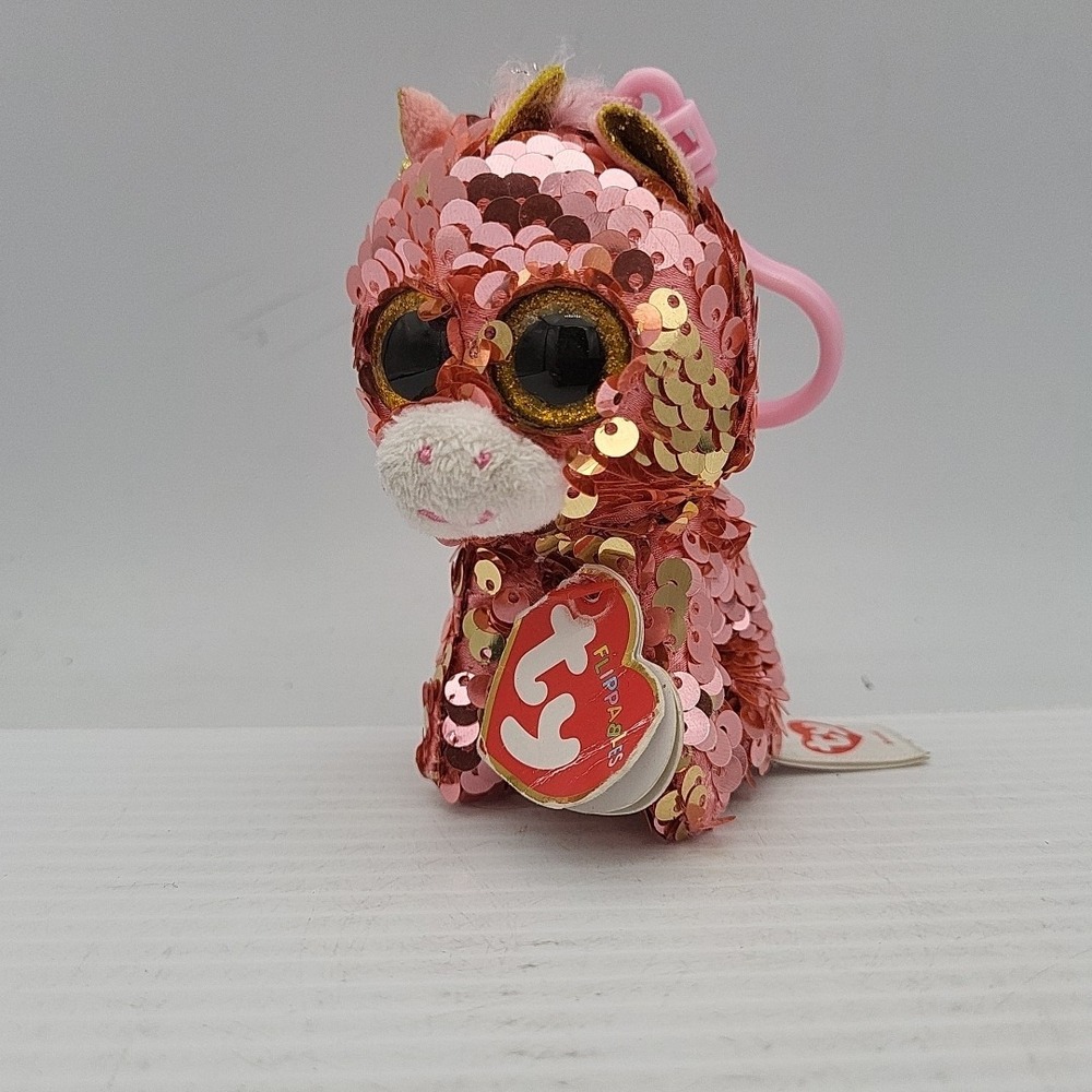 TY Flippables Sequin Plush - SUNSET the Unicorn (w/Key Clip -3.5 in) Beanie Boos